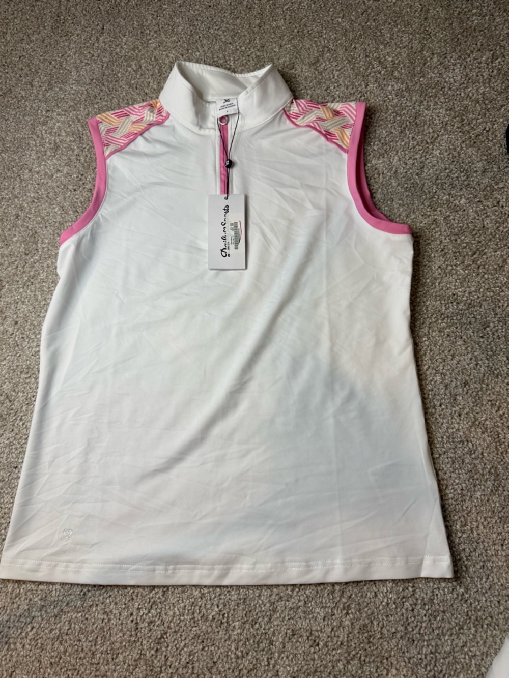 Daily Sports White Sleeveless Golf Polo with Pink Trim- NWT- Size Large